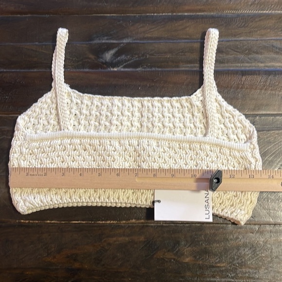 Lusana Anthropologie Knitted Kaia Crochet Cropped Bra Top Cream Size Medium NWT - Picture 5 of 6